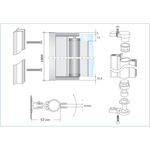 O-Н008 Профиль-Петля Комплект для распашной двери 1900мм с лифтом (механизмом подъема стекла)